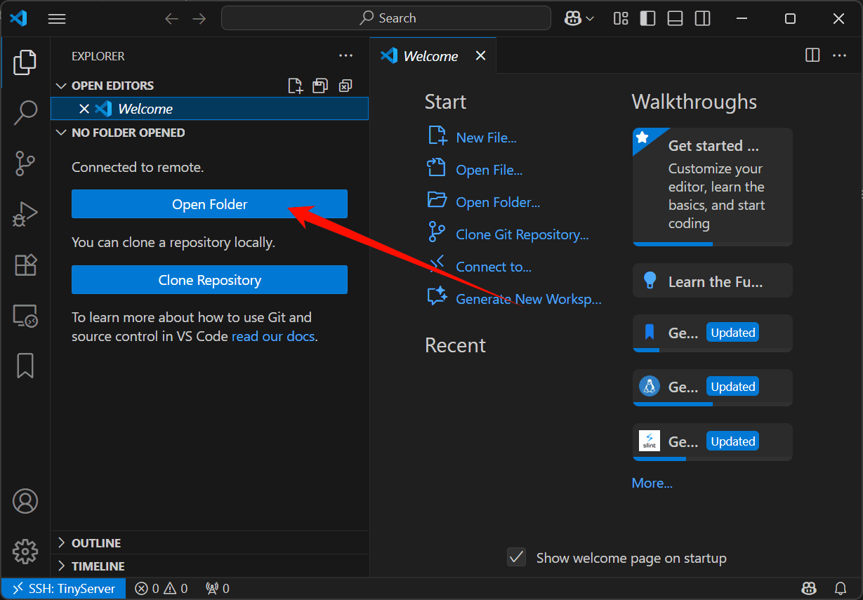 Open folder on remote server