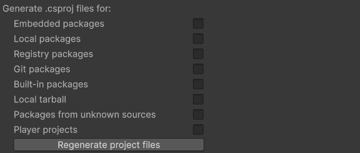 Unity project file generation settings