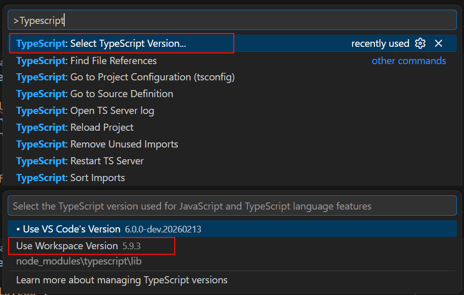 TypeScript: Select TypeScript Version