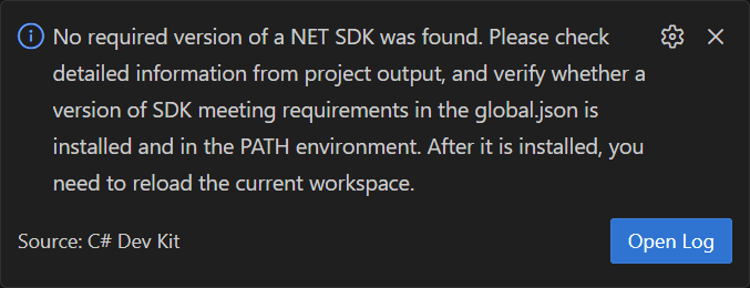 .NET SDK not found error